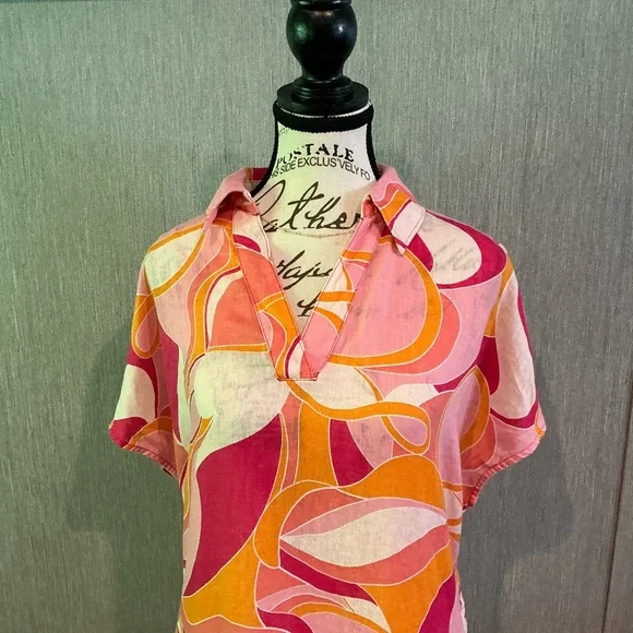 Rachel Zoe Orange and Pink Resort Maxi Dress with Polo Collar Size Medium - Picture 3 of 7